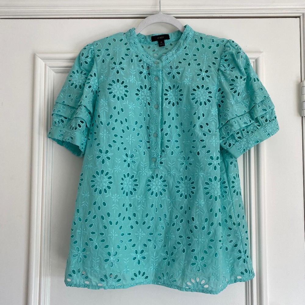 J Crew Eyelet Puff Sleeve Popover